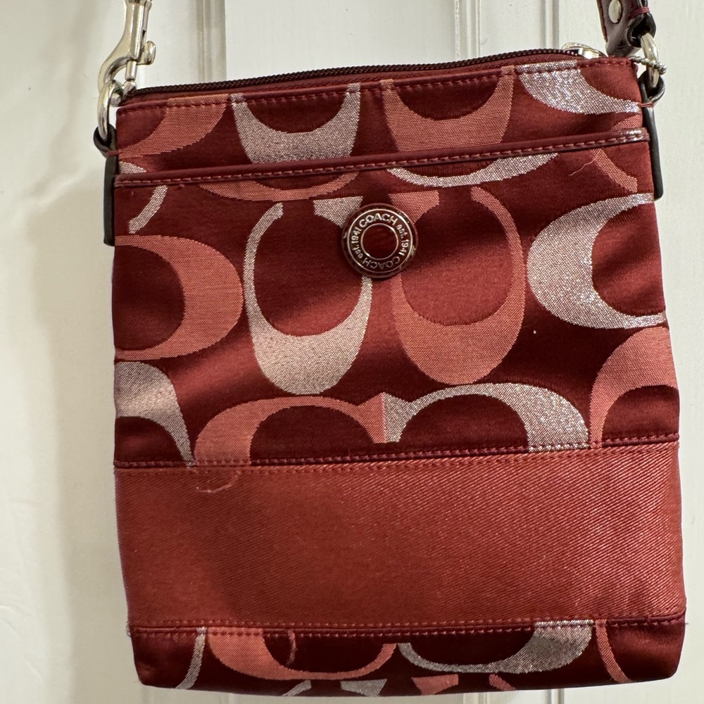 Coach Signature Small Crossbody Bag in Wine and Rose